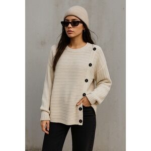 Zara Cream Button-Detail Sweater